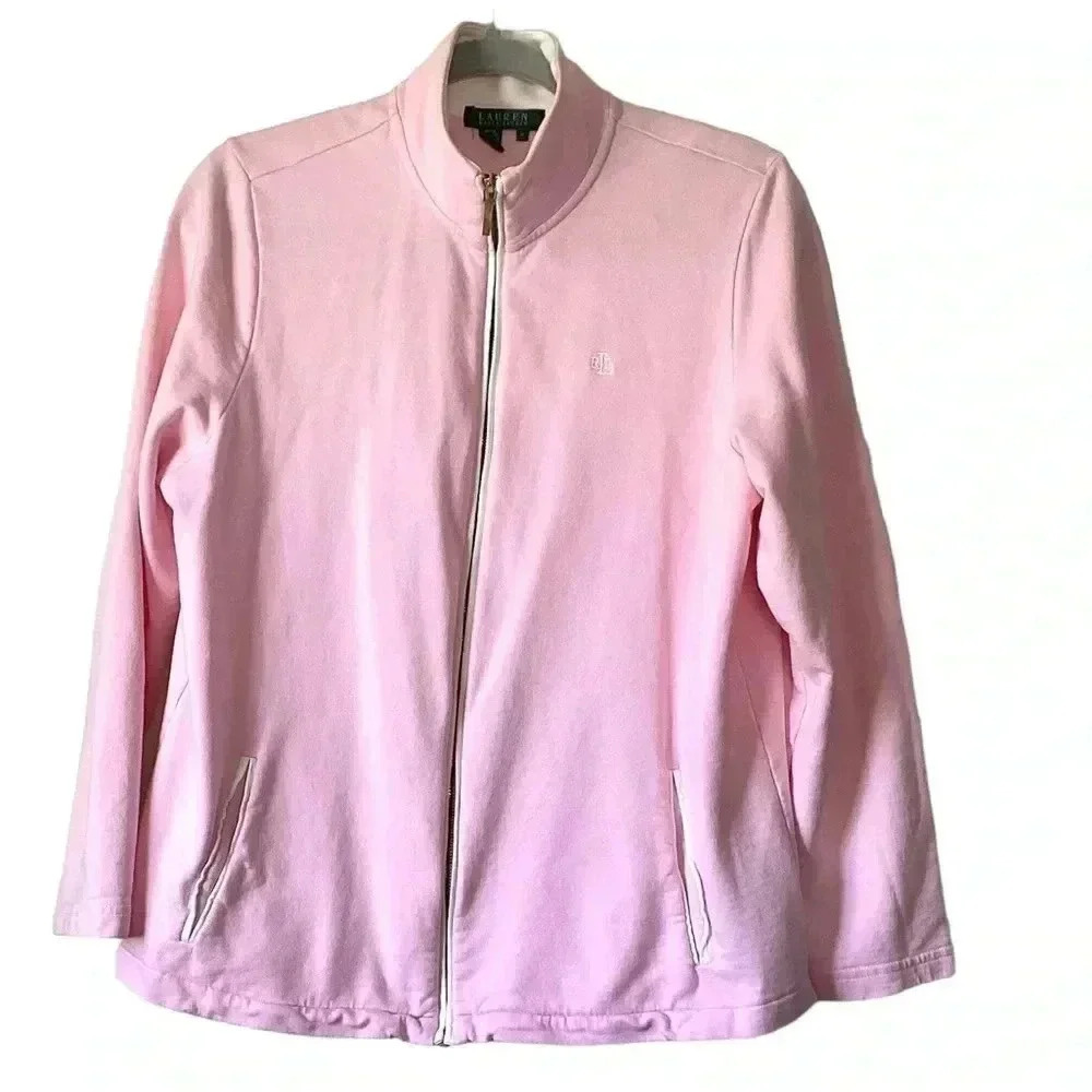 Lauren Ralph Lauren Pink & White Zip Up Jacket - Fleece Lining  size 1X